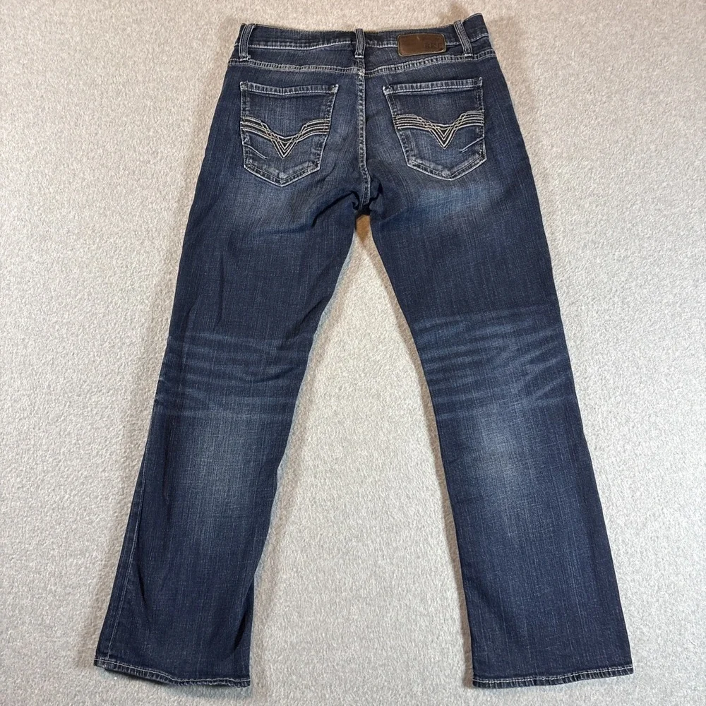 BKE Jake Boot Leg Jeans Blue Denim Straight Leg Dark Wash Stretch Mens 32s 32x29